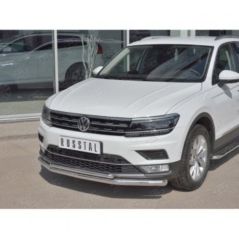 20 349 р. Защита переднего бампера (2 трубы Ø63 и 42 мм, нержавейка) SLITKOFF  Volkswagen Tiguan  Mk2 (2016-2020) дорестайлинг  с доставкой в г. Владивосток. Увеличить фотографию 2