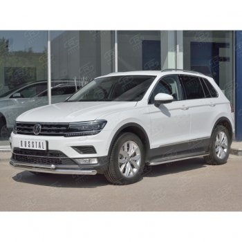 20 349 р. Защита переднего бампера (2 трубы Ø63 и 42 мм, нержавейка) SLITKOFF  Volkswagen Tiguan  Mk2 (2016-2020) дорестайлинг  с доставкой в г. Владивосток. Увеличить фотографию 3