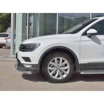 20 349 р. Защита переднего бампера (2 трубы Ø63 и 42 мм, нержавейка) SLITKOFF  Volkswagen Tiguan  Mk2 (2016-2020) дорестайлинг  с доставкой в г. Владивосток. Увеличить фотографию 4