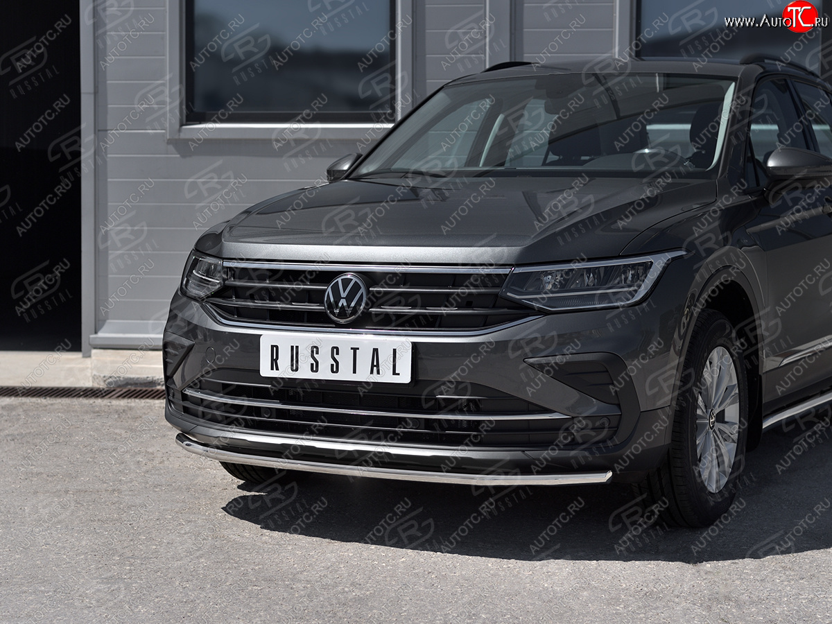 17 399 р. Защита переднего бампера (Ø42 мм нержавейка, NOT R-LINE) SLITKOFF Volkswagen Tiguan Mk2 рестайлинг (2020-2022) (полированная нержавейка)  с доставкой в г. Владивосток