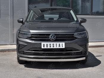 18 699 р. Защита переднего бампера (Ø63 мм, нержавейка, NOT R-LINE) SLITKOFF Volkswagen Tiguan Mk2 рестайлинг (2020-2022)  с доставкой в г. Владивосток. Увеличить фотографию 2