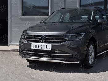 17 999 р. Защита переднего бампера (Ø42 мм волна, нержавейка, NOT R-LINE) SLITKOFF Volkswagen Tiguan Mk2 рестайлинг (2020-2022)  с доставкой в г. Владивосток. Увеличить фотографию 3