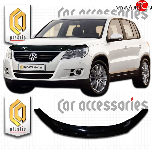 2 199 р. Дефлектор капота CA Plastic  Volkswagen Tiguan  NF (2006-2011) дорестайлинг (Classic черный, Без надписи)  с доставкой в г. Владивосток