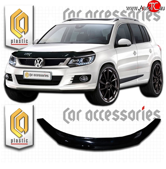 2 199 р. Дефлектор капота CA Plastic  Volkswagen Tiguan  NF (2011-2017) рестайлинг (Classic черный, Без надписи)  с доставкой в г. Владивосток