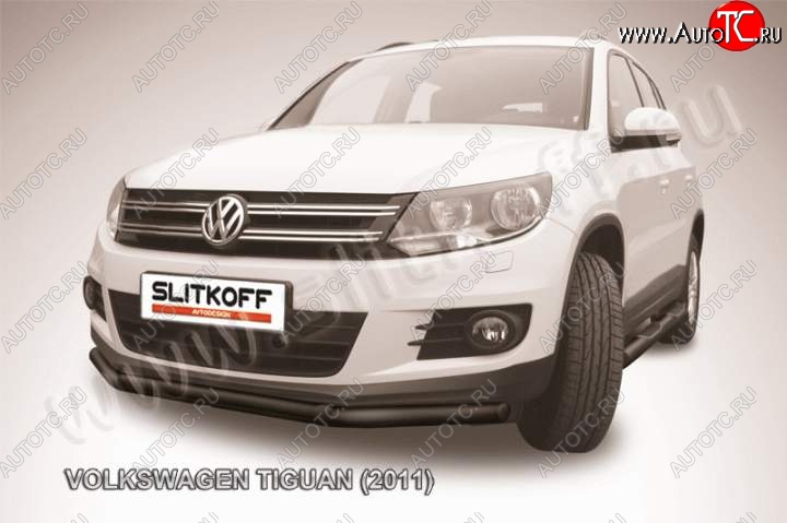 11 799 р. Защита переднего бампер Slitkoff Volkswagen Tiguan NF рестайлинг (2011-2017) (Цвет: серебристый)  с доставкой в г. Владивосток