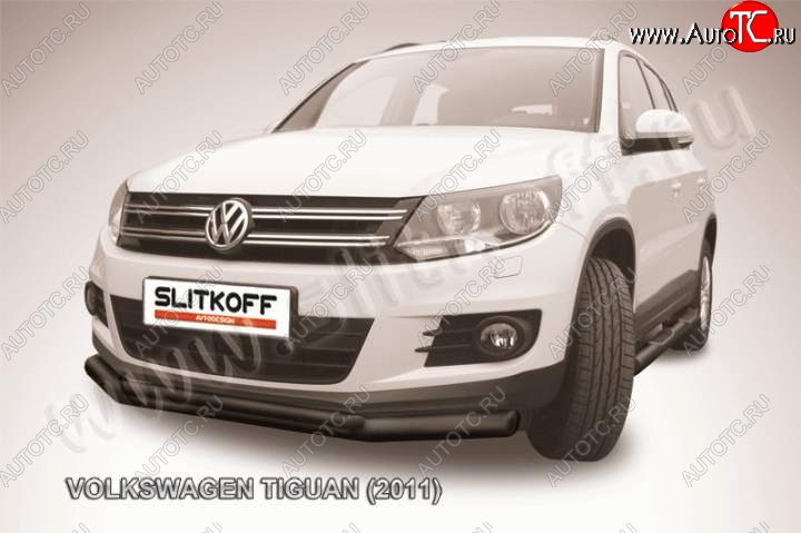 12 949 р. Защита переднего бампер Slitkoff Volkswagen Tiguan NF рестайлинг (2011-2017) (Цвет: серебристый)  с доставкой в г. Владивосток