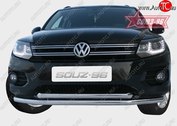 18 584 р. Защита переднего бампера двойная Souz-96 (d60/60) Volkswagen Tiguan NF рестайлинг (2011-2017)  с доставкой в г. Владивосток