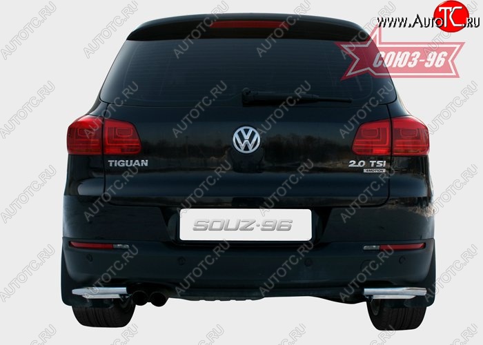 12 779 р. Защита заднего бампера из боковых уголков Souz-96 (d42) Volkswagen Tiguan NF рестайлинг (2011-2017)  с доставкой в г. Владивосток