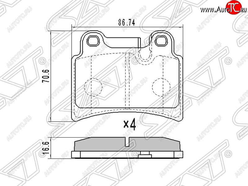 889 р. Колодки тормозные SAT (задние, 86,74*70,6*16,6) Volkswagen Touareg GP дорестайлинг (2002-2007)  с доставкой в г. Владивосток