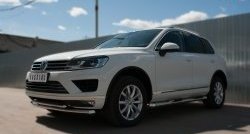 28 999 р. Защита переднего бампера (2 трубыØ63 и 42 мм, нержавейка) SLITKOFF Volkswagen Touareg NF рестайлинг (2014-2018)  с доставкой в г. Владивосток. Увеличить фотографию 4