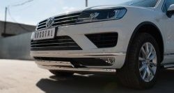 27 999 р. Защита переднего бампера (2 трубыØ75х42 мм, нержавейка) Russtal Volkswagen Touareg NF рестайлинг (2014-2018)  с доставкой в г. Владивосток. Увеличить фотографию 2