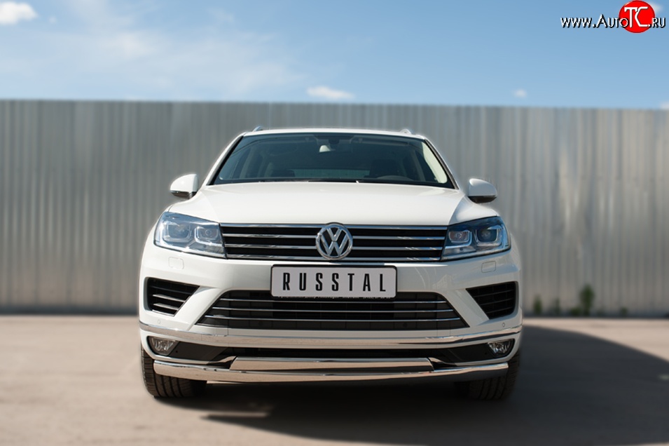 27 999 р. Защита переднего бампера (2 трубыØ75х42 мм, нержавейка) Russtal Volkswagen Touareg NF рестайлинг (2014-2018)  с доставкой в г. Владивосток