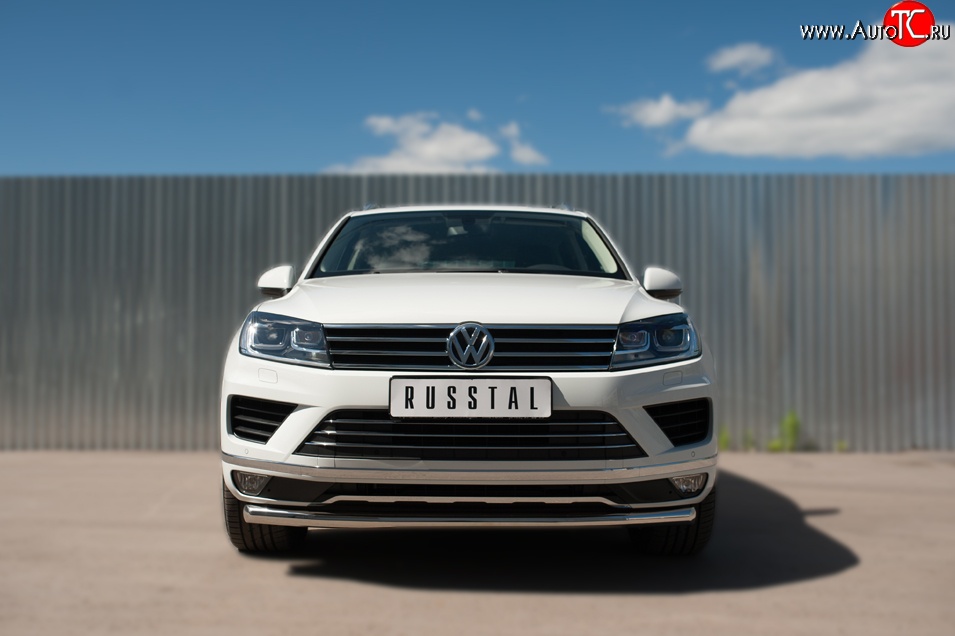 21 449 р. Одинарная защита переднего бампера диаметром 63 мм SLITKOFF  Volkswagen Touareg  NF (2014-2018) рестайлинг  с доставкой в г. Владивосток