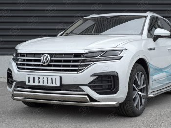 Защита переднего бампера (2 трубы Ø63 и 75х42 мм, нержавейка) SLITKOFF Volkswagen Touareg CR (2018-2024)