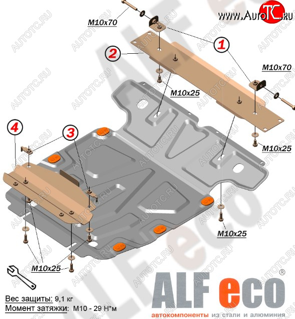 11 499 р. Защита картера двигателя и КПП ALFECO  Volkswagen Touareg  GP (2002-2010) дорестайлинг, рестайлинг (Алюминий 3 мм)  с доставкой в г. Владивосток