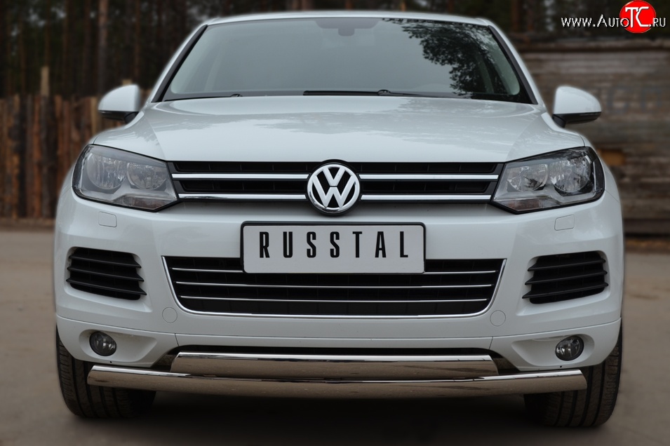 27 999 р. Защита переднего бампера (2 трубыØ75х42 мм, нержавейка) Russtal Volkswagen Touareg NF дорестайлинг (2010-2014)  с доставкой в г. Владивосток