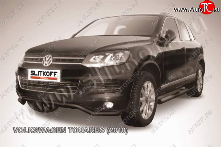 11 299 р. защита переднего бампера Slitkoff  Volkswagen Touareg  NF (2010-2014) дорестайлинг (Цвет: серебристый)  с доставкой в г. Владивосток