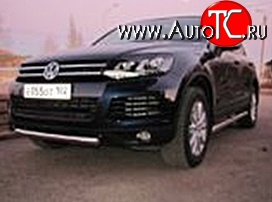 6 999 р. Одинарная защита переднего бампера d76 мм Металл Дизайн Volkswagen Touareg NF дорестайлинг (2010-2014) (полированная нержавейка)  с доставкой в г. Владивосток