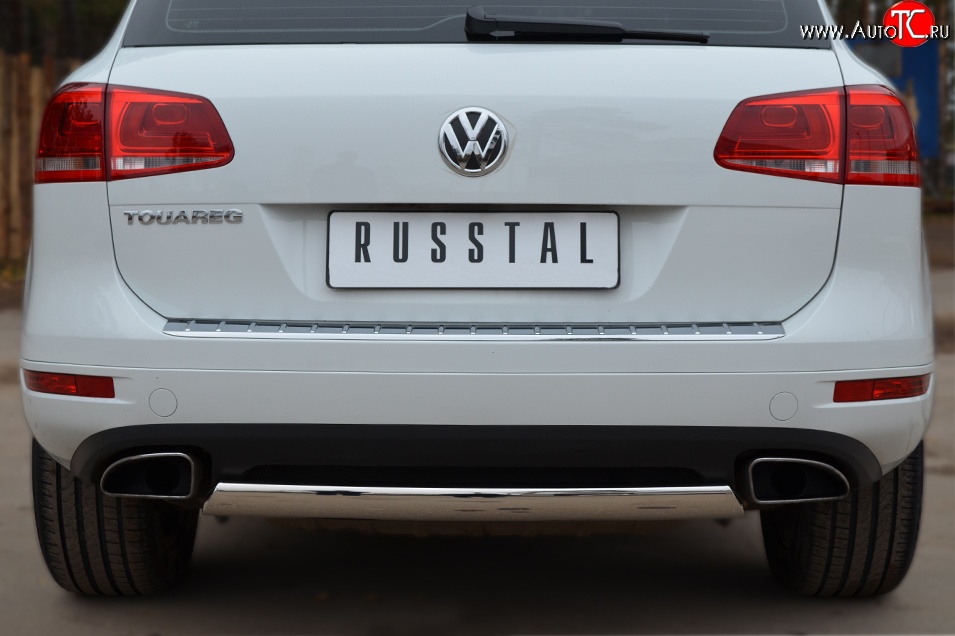 16 849 р. Защита заднего бампера (Ø75x42 мм, нержавейка) Russtal Volkswagen Touareg NF дорестайлинг (2010-2014)  с доставкой в г. Владивосток