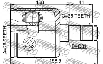 7 399 р. Левый шрус внутренний передний Febest (26X31X26) Volvo V60 (2010-2018)  с доставкой в г. Владивосток. Увеличить фотографию 2