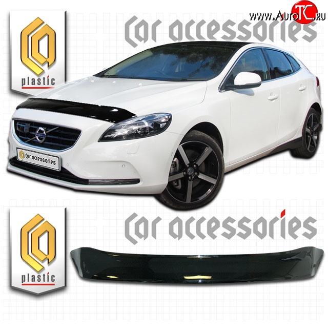 2 049 р. Дефлектор капота CA Plastic  Volvo V40  хэтчбэк (2012-2020) дорестайлинг, рестайлинг (Classic черный, Без надписи)  с доставкой в г. Владивосток