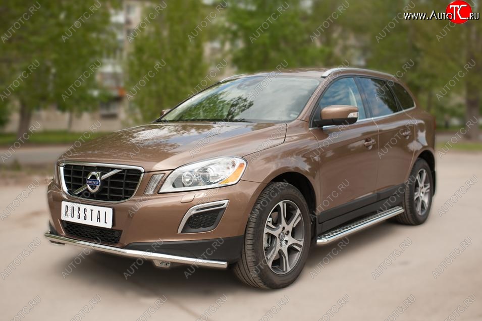 25 849 р. Широкая защита порогов с трубой d42 мм SLITKOFF v2 Volvo XC60  дорестайлинг (2008-2013)  с доставкой в г. Владивосток