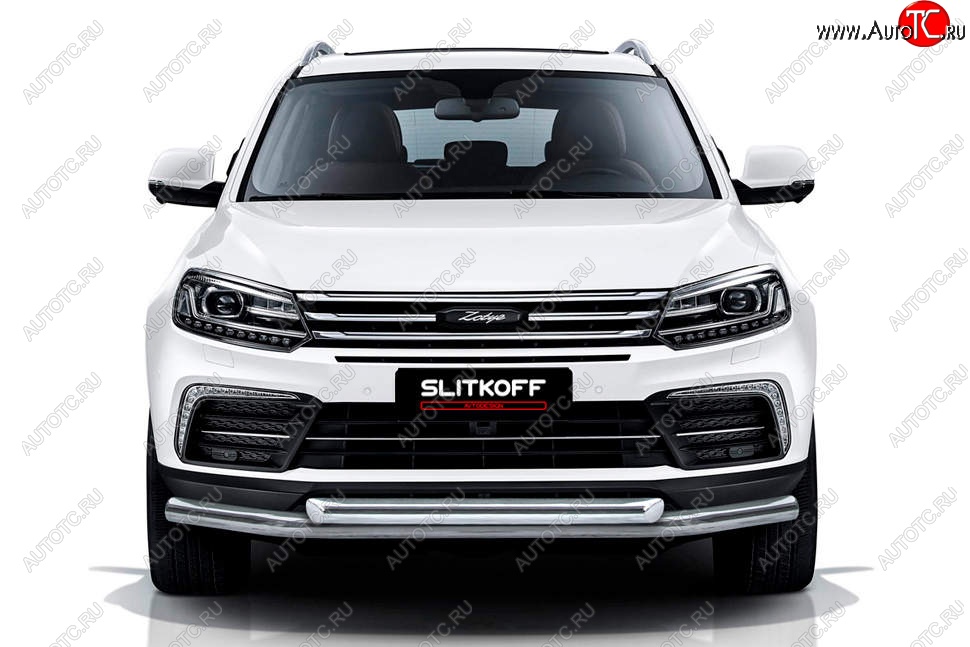 13 899 р. Защита переднего бампера Slitkoff (двойная, d57/57)  Zotye Coupa  B11F (2019-2021) (Нержавейка, Полированная)  с доставкой в г. Владивосток